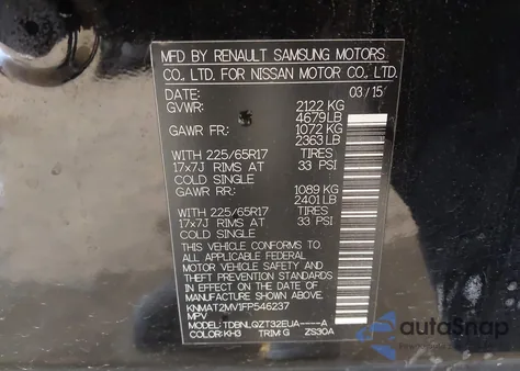 2015 Nissan Rogue Sv from USA, damaged, VIN KNMAT2MV1FP546237